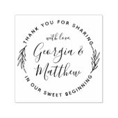 Rustic Leaves Script Names Round Wedding Hartelijk Zelfinktende Stempel (Design)