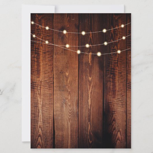 Rustic leaves string lights Thank you wedding card (Achterkant)