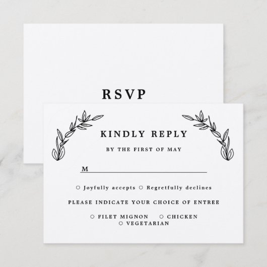 Rustic Leaves Wedding Response Card Kaart (Voorkant / Achterkant)