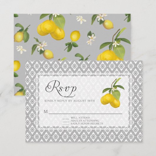 Rustic Lemon Citrus Floral Geel Gray White RSVP (Voorkant / Achterkant)