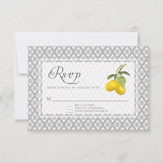 Rustic Lemon Citrus Floral Geel Gray White RSVP Kaartje (Voorkant)
