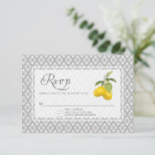 Rustic Lemon Citrus Floral Geel Gray White RSVP Kaartje (Staand voorkant)