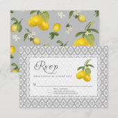 Rustic Lemon Citrus Floral Geel Gray White RSVP Kaartje (Voorkant / Achterkant)