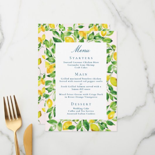 Rustic Lemon en Greenery Wedding Menu (Voorkant / Achterkant in situ)