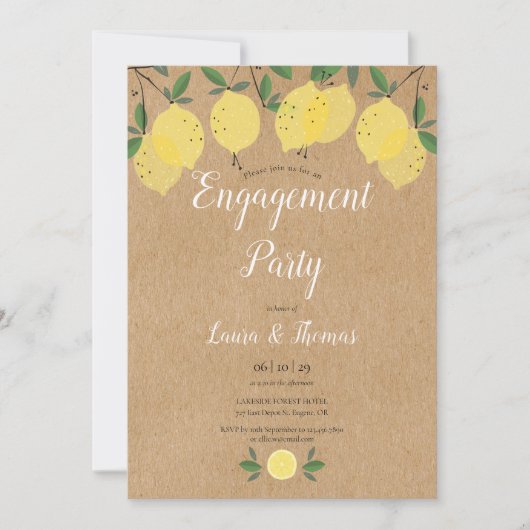 Rustic Lemon Greenery Engagement Party Kaart (Voorkant)
