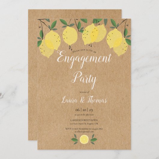 Rustic Lemon Greenery Engagement Party Kaart (Voorkant / Achterkant)