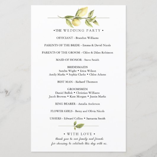 Rustic Lemon Greenery Wedding Ceremony Program (Achterkant)