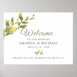 Rustic Lemon Greenery Wedding Welcome Sign Poster