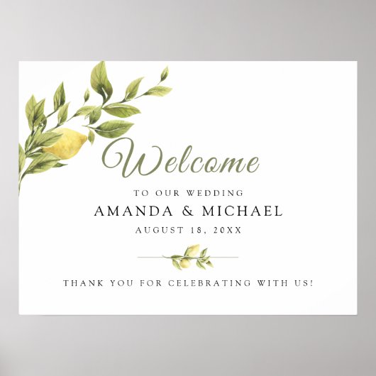 Rustic Lemon Greenery Wedding Welcome Sign Poster (Voorkant)