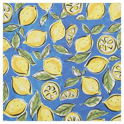 Rustic Lemon Pattern Blue Stof (Swatch)
