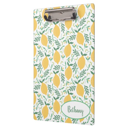 Rustic Lemon Pattern met Green Monogram Klembord (Links)