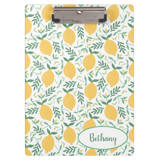 Rustic Lemon Pattern met Green Monogram Klembord (Voorkant)