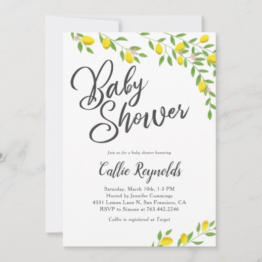 Rustic Lemons Geel Baby shower Kaart (Voorkant)
