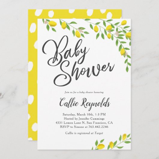 Rustic Lemons Geel Baby shower Kaart (Voorkant / Achterkant)