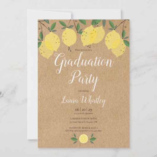 Rustic Lemons Greenery Script Graduy Party Kaart (Voorkant)