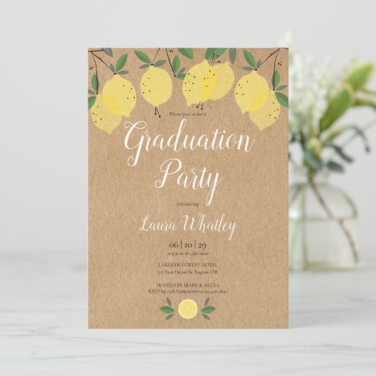 Rustic Lemons Greenery Script Graduy Party Kaart (Staand voorkant)