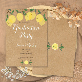 Rustic Lemons Greenery Script Graduy Party Kaart