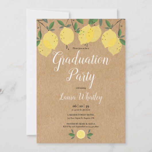 Rustic Lemons Greenery Script Graduy Party Kaart (Voorkant)