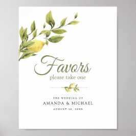 Rustic Lemons Greenery White Wedding Favor Sign Poster