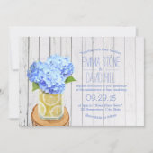 Rustic Lemons Jar & Blue Hydrangea Wedding Kaart (Voorkant)