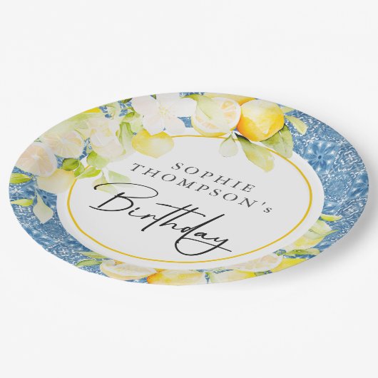 Rustic lemons Mediterranean birthday Papieren Bordje (Gekanteld)