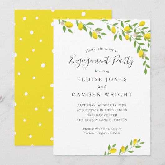 Rustic Lemons Yellow Engagement Party Kaart (Voorkant / Achterkant)