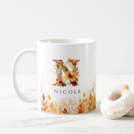 Rustic Letter N Monogram Initiaal Herfst Koffiemok