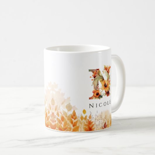 Rustic Letter N Monogram Initiaal Herfst Koffiemok (Voorkant rechts)