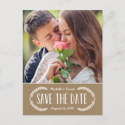 Rustic Lettering Kraft Photo Save the Date Aankondigingskaart (Voorkant)