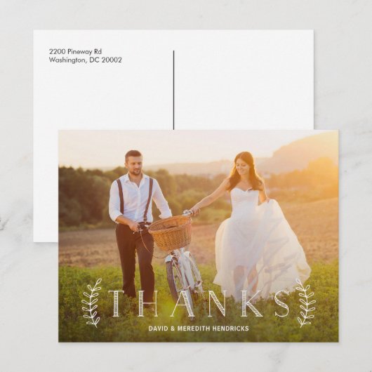 Rustic Lettering White Overlay Foto bedankt Briefkaart (Voorkant / Achterkant)