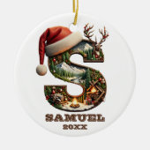 Rustic Letter's feestelijke winterscène gepersonal Keramisch Ornament (Voorkant)