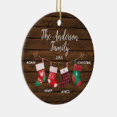 Rustic Leuke Sokken Familie van 4 Met Namen Keramisch Ornament (Rechts)