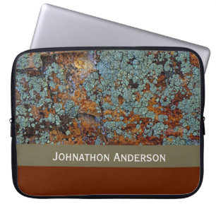 Rustic Lichen Stone Rock textuur met naam Laptop Sleeve