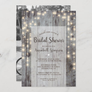 Rustic Lichten Foto Bridal Shower Uitnodiging