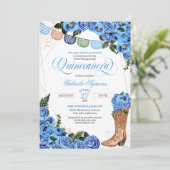 Rustic Light Blue Country Boots Charra Quinceañera Kaart (Staand voorkant)
