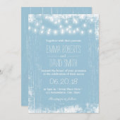 Rustic Light Blue String Lights Wedding Kaart (Voorkant / Achterkant)
