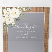 Rustic Light Grey White Floral Wood Foto bruiloft Drieluik Uitnodiging (Binnenzijde eerst)