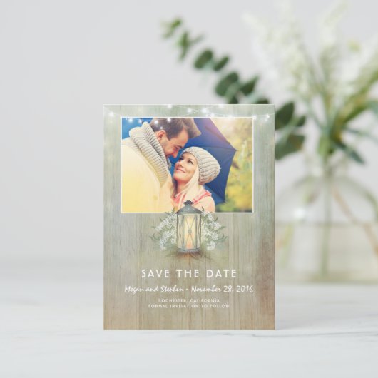 Rustic Light - Iron Lantern Foto Bewaar de datum Aankondigingskaart (Staand voorkant)