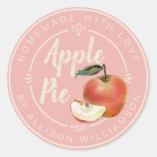 Rustic Light Pink Homemade Apple Pie Ronde Sticker (Voorkant)