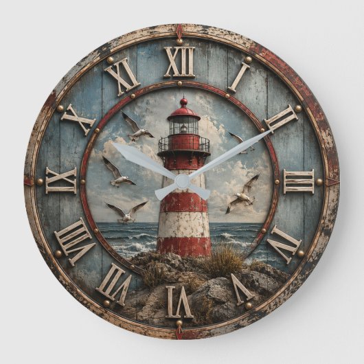Rustic Lighthouse Coastal Nautical Beach House Grote Klok (Voorkant)