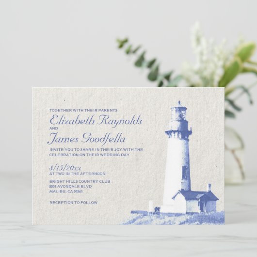 Rustic Lighthouse Wedding Invitations Kaart (Staand voorkant)