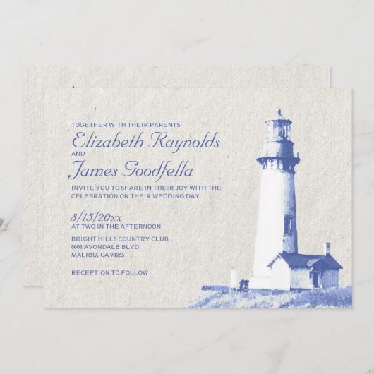 Rustic Lighthouse Wedding Invitations Kaart (Voorkant / Achterkant)