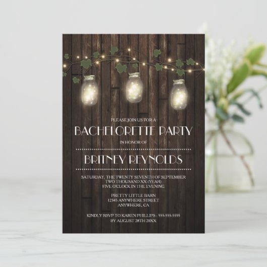 Rustic Lights Bachelorette Party Uitnodigingen (Staand voorkant)