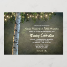 Rustic Lights Birch Bark Tree Wedding Invitations