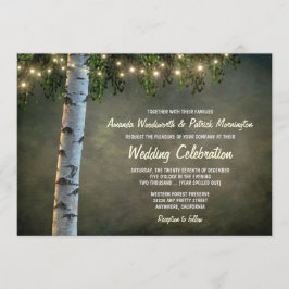 Rustic Lights Birch Bark Tree Wedding Invitations Kaart