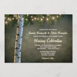 Rustic Lights Birch Bark Tree Wedding Invitations Kaart