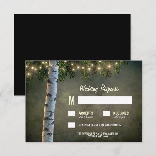 Rustic Lights Birch Bark Tree Wedding RSVP Kaarten (Voorkant / Achterkant)
