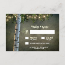 Rustic Lights Birch Bark Tree Wedding RSVP Kaarten