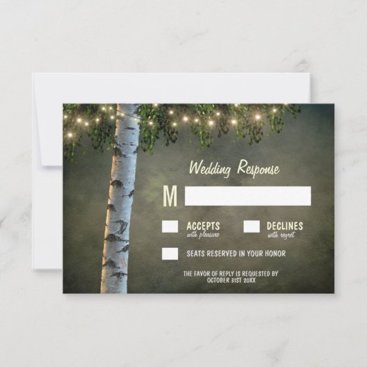 Rustic Lights Birch Bark Tree Wedding RSVP Kaarten Kaartje (Voorkant)