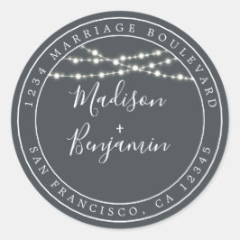 Rustic Lights Black Wedding Return Address Chic Ru Ronde Sticker